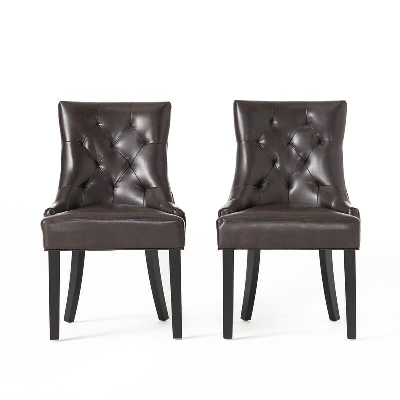 Tufted Back Dining Chair Set of 2, Faux Leather Armless Side Chair with Wooden Legs, Upholstered Kitchen Chair for Dining Room