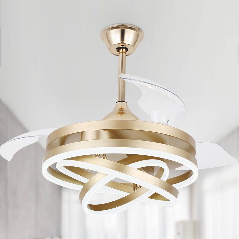 Oaks Aura 42in. LED DIY Shape Modern Ring Ceiling Fan With Lights, 6-Speed Latest DC Motor Remote Control Rose Ceiling Fan - 42in. - Gold