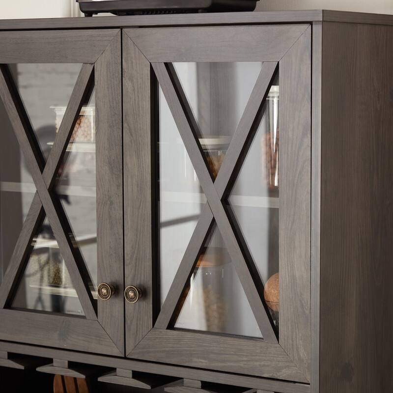 Farmhouse Style Wood Tall Bar Cabinet with Wine Fridge,Kitchen Cabinet Storage Pantry