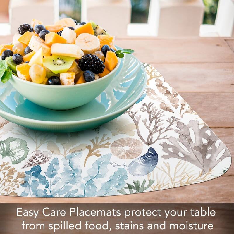 Tide Pool Wedge Shaped Reversible Flexible Plastic Placemat 4 Pack Made in The USA 17.75" x 11.25" Colorful, Easily Wipes Clean