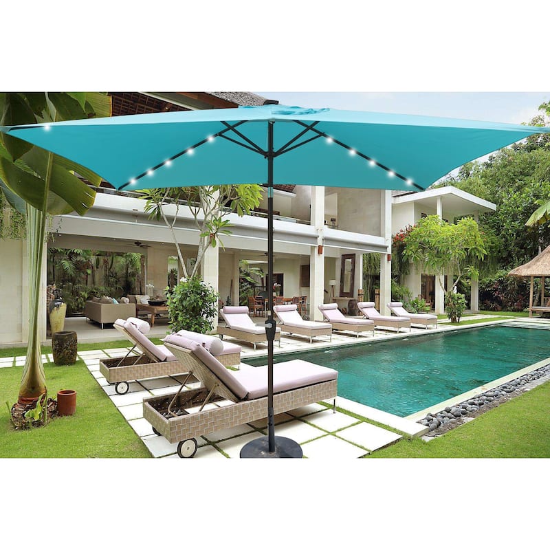 Outdoor Patio Umbrella with Solar Powered LED Lights  - Blue