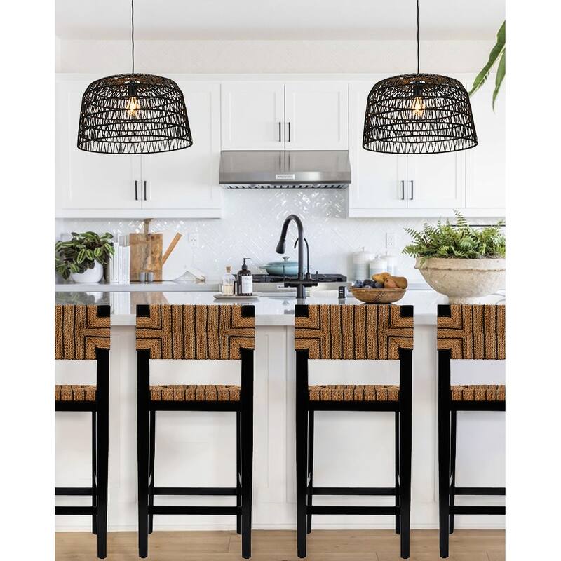 Open Weave Metal and Paper Rope Ceiling Light