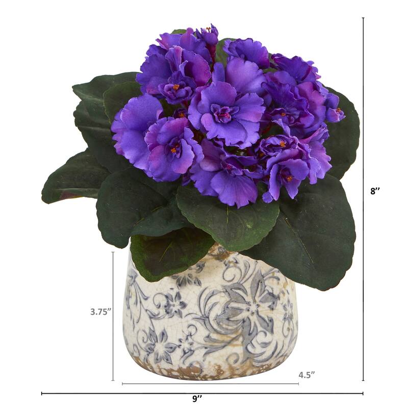 8" African Violet Artificial Plant in Floral Design Vase (Set of 2)