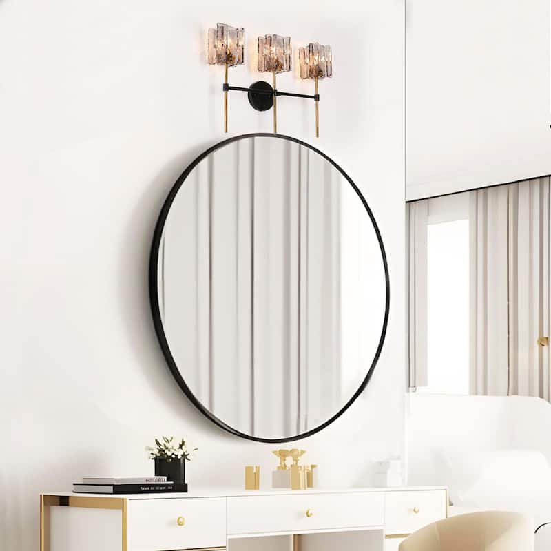 Kasy Modern 3-Light Bathroom Vanity Light Glass Wall Sconces - Smoke Grey&Gold - 21.6"L x 5.9"W x 15"H