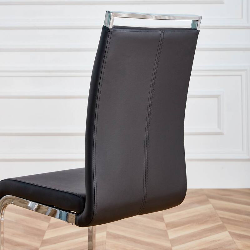 Modern PU Faux Leather High Back Dining Chairs with C-shaped Tube Chrome Metal Legs