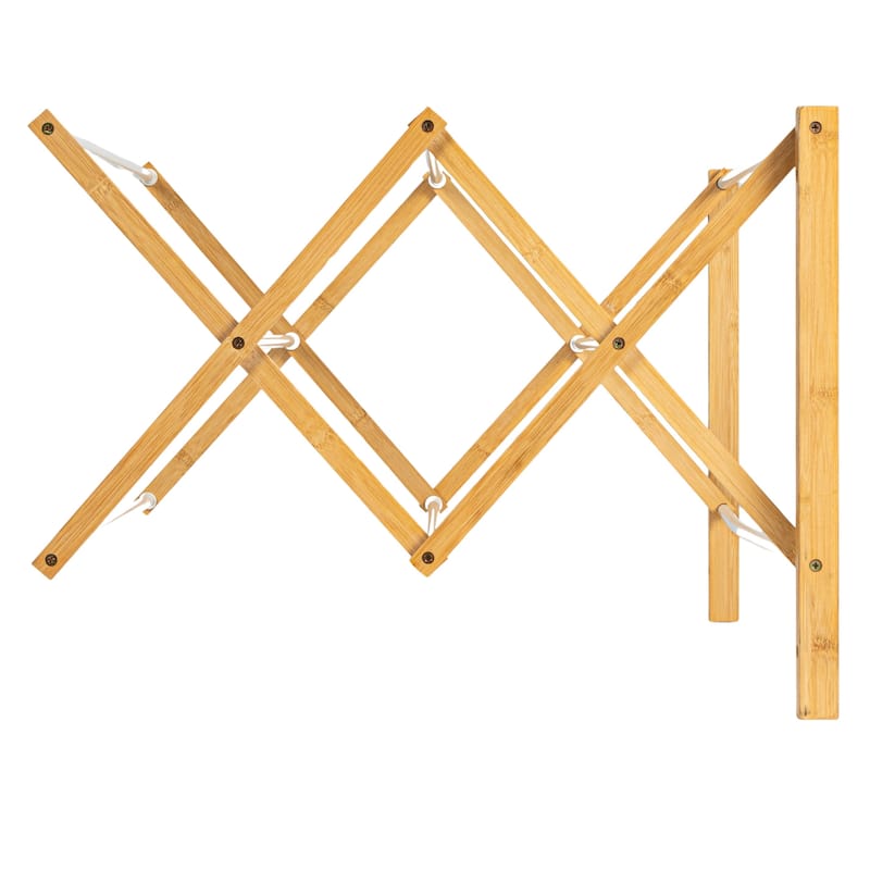 Household Essentials Bamboo and Metal Wall Mount Extendable Drying Rack with 8 Dowels - 28.0"L x 22.5"W x 17.8"H