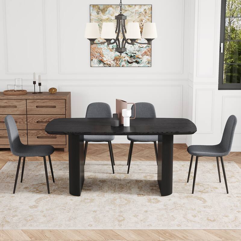 5-Piece Dining Table Set.67 * 35.4 inch wood grain MDF dining table With 4 Linen-Cotton Dining Chairs