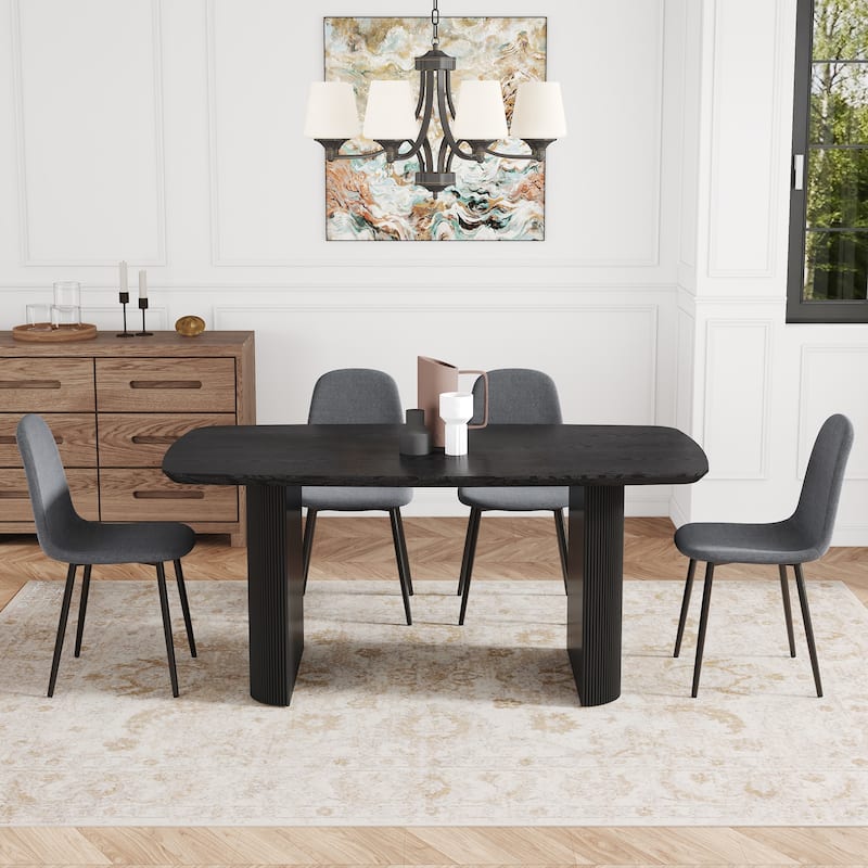 Kitchen Dining Table Set for 4/6/8, 67" Wood Table with Linen-Cotton Chairs, Stylish Dining Room Table Set for Gatherings