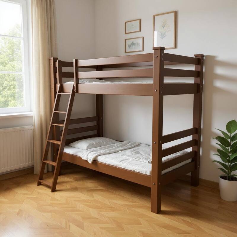 HomeRoots Red Twin Over Twin Solid Wood Bunk Bed - Red - 81.00 in. x 73.00 in. x 66.00 in.