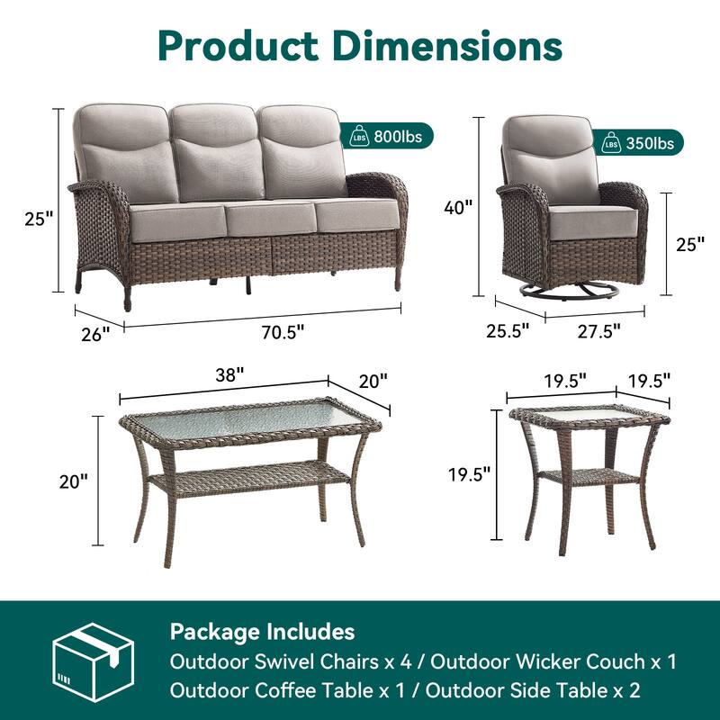 Pocassy Outdoor Sofa Swivel Chair and Ottman with Coffee Table