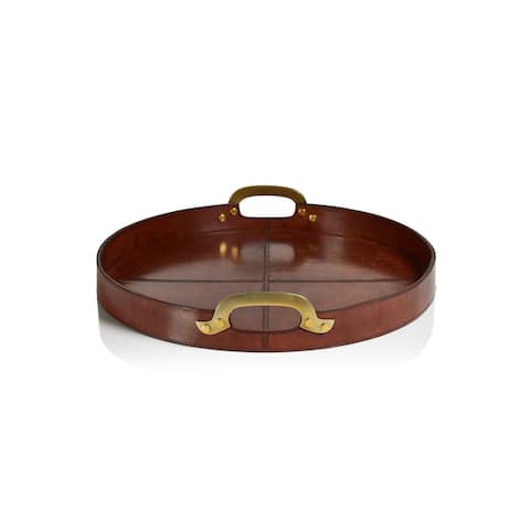 Harlow Leather with Brass Handles Round Tray