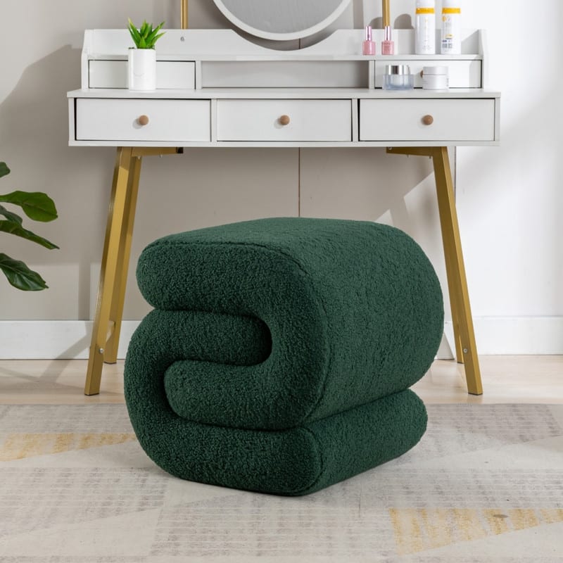 Teddy Fabric S-shape Ottoman Makeup Stool Footstool - Green