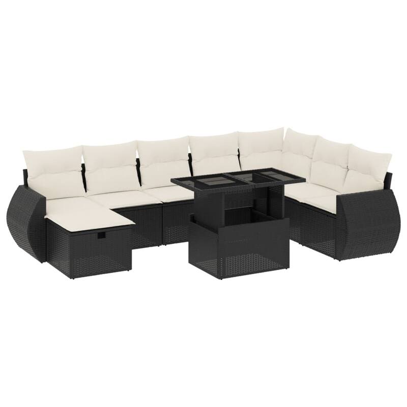 vvidaXL Patio Sofa Set with Cushions Outdoor Furniture 9 Piece Poly Rattan