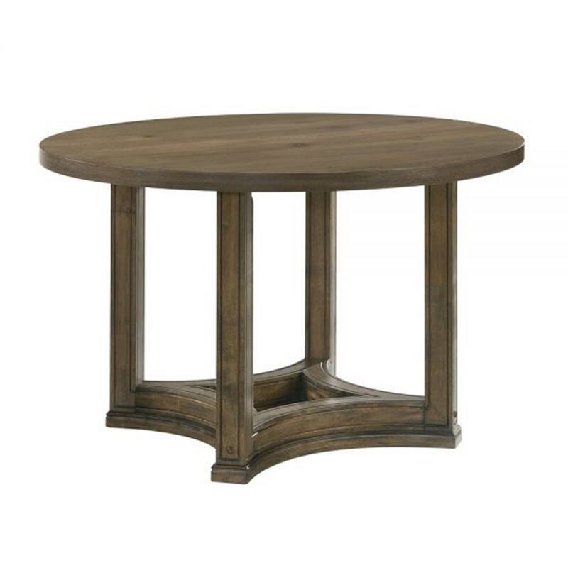 Stacy 47 Inch Dining Table, Round Tabletop, Rubberwood, Weathered Oak