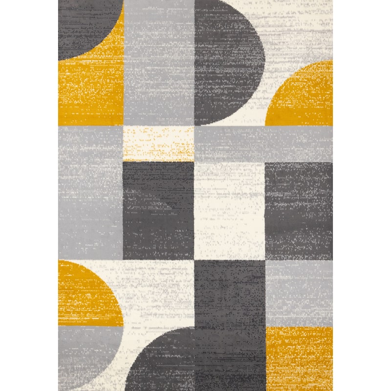 Florence Collection - Yellow Cream Grey Indoor Geometric Area Rug - 4'7" x 6'7"