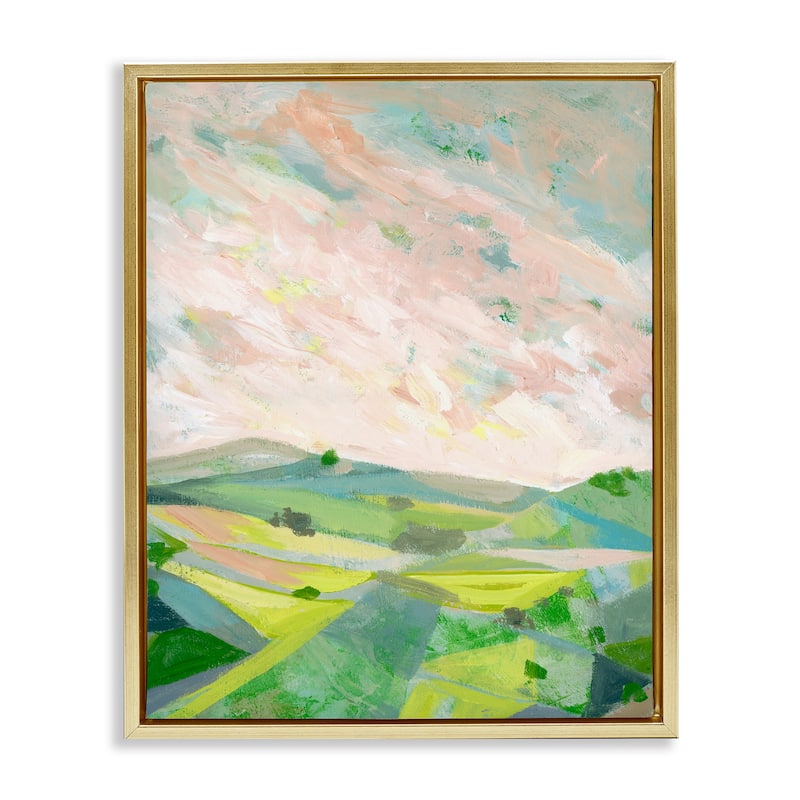 Stupell Vibrant Green Hills Landscape Framed Floater Canvas Wall Art Design By Ashley Davis - 17 x 21 - Gold