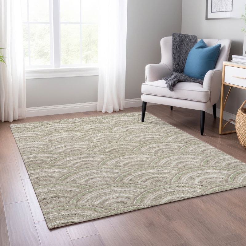 Machine Washable Indoor/ Outdoor Modern Mosaic Chantille Rug