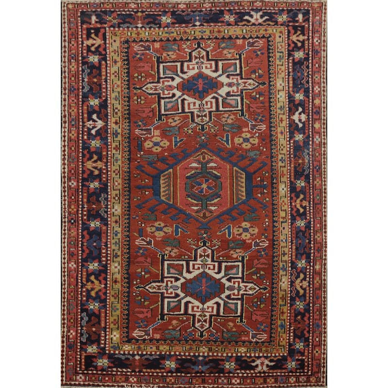 Hand Knotted Oriental 100% Wool Carpet Traditional Tribal Oranges & Rust Gharajeh Area Rug - 4' 5'' X 3' 5''