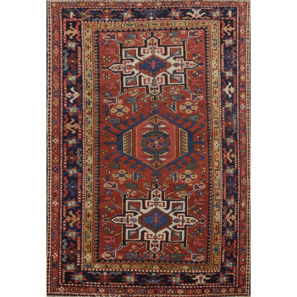 Hand Knotted Oriental 100% Wool Carpet Traditional Tribal Oranges & Rust Gharajeh Area Rug - 4' 5'' X 3' 5''