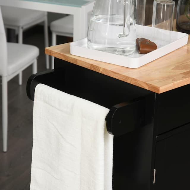 HOMCOM Kitchen Island Cart Rolling Trolley Cart with Drawer, Storage Cabinet & Towel Rack