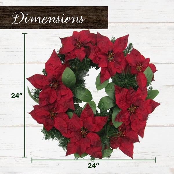 Fraser Hill Farm 24-in. Christmas Wreath with Poinsettia Blooms