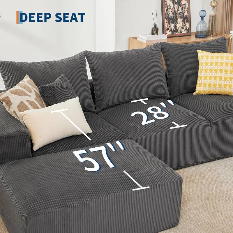 110" Oversized L-Shaped Sectional Sofa with Right Chaise, Cloud Couch with Corduroy & Memory Foam