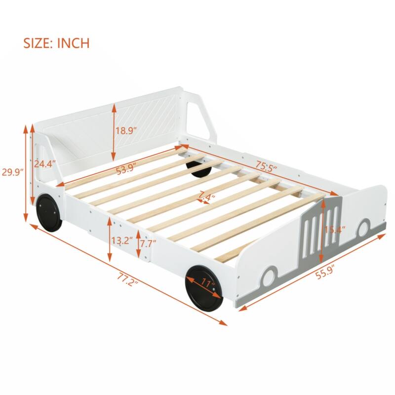 Full Size Car-Shaped Platform Bed with Wheels