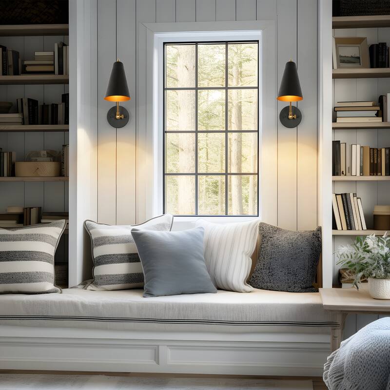 Modern Metal 1-Light Black Gold Swing Arm Light Plug-in/ Hardwired Adjustable Wall Sconces - 4.7 " L × 16.1 " W × 11.8 " H