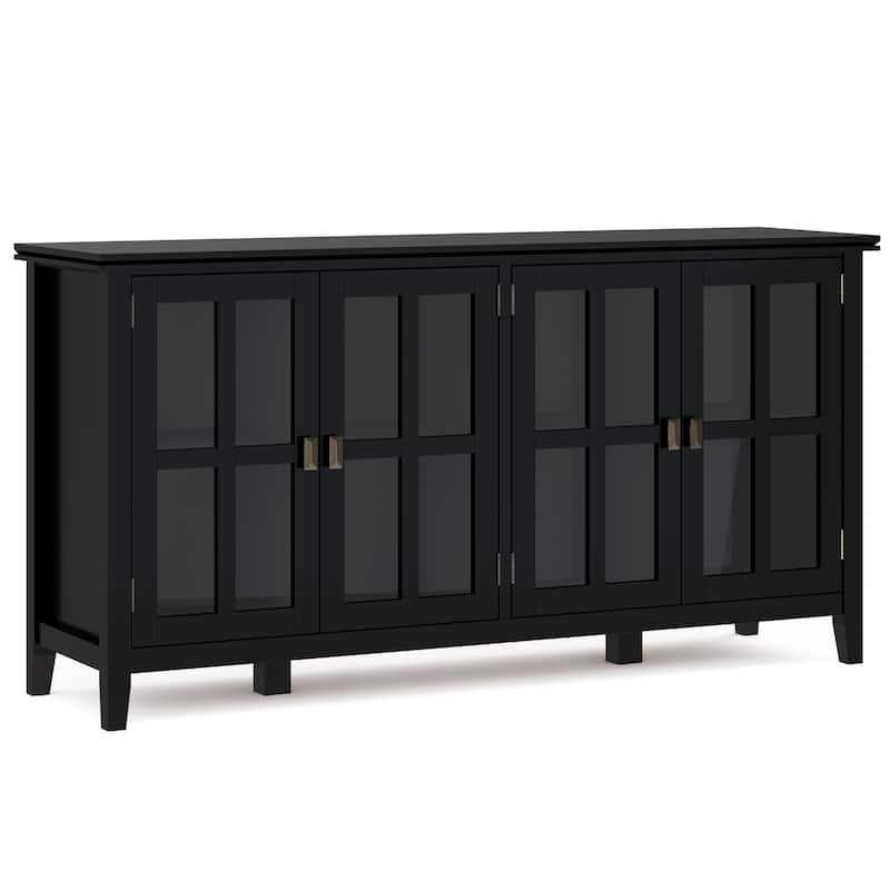 WYNDENHALL Stratford SOLID WOOD 66 inch Wide Contemporary Wide 4 Door Storage Cabinet in Russet Brown - 18" D x 66" W x 34" H