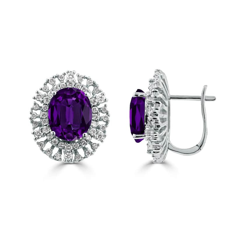 Auriya 4 5/8ct Fancy Oval-cut Purple Amethyst Halo Diamond Earrings 1 1/10cttw 18K Gold