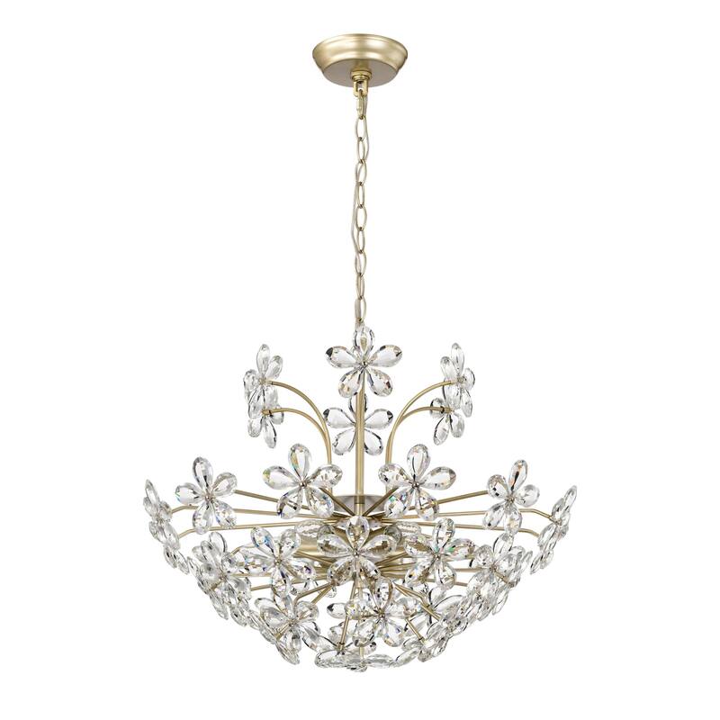 Rosa 6-Light Daisy Flower Crystal Large Size Chandelier - Brushed Silver-ish Champagne