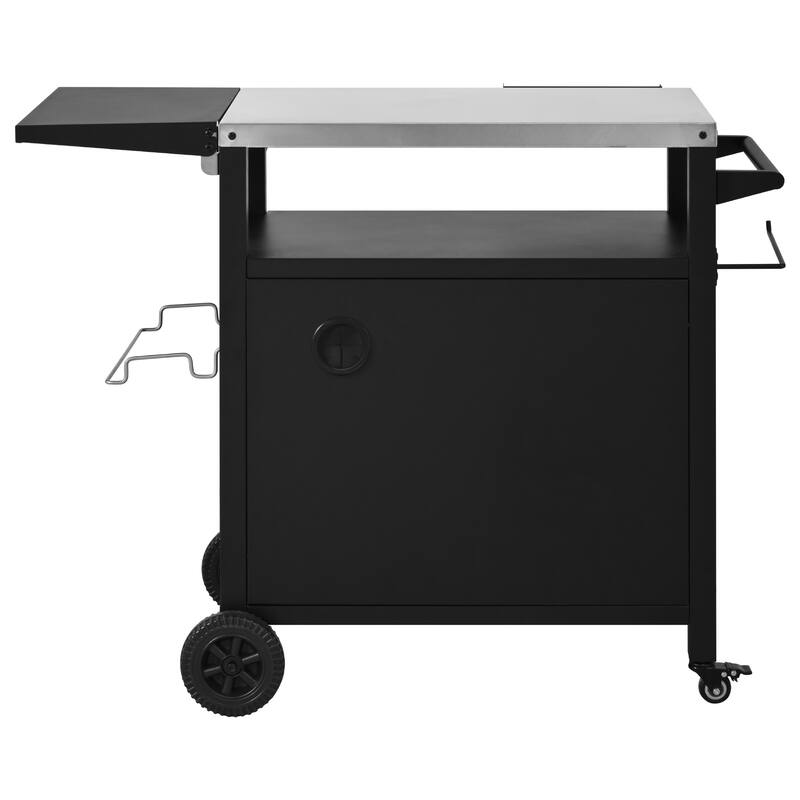 Outdoor Grill Cart with Foldable Table, Storage Cabinet & Wheels