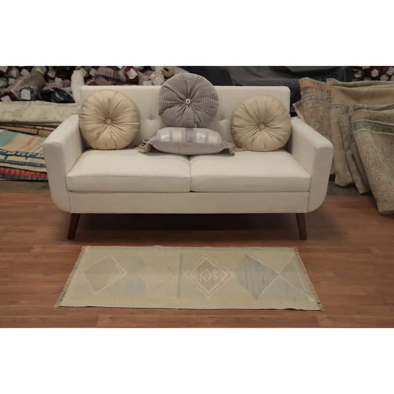 Hand Woven Oriental 100% Wool Carpet Southwestern Tribal Greys & Charcoal Kilim Area Rug - 4' 0'' X 2' 0''
