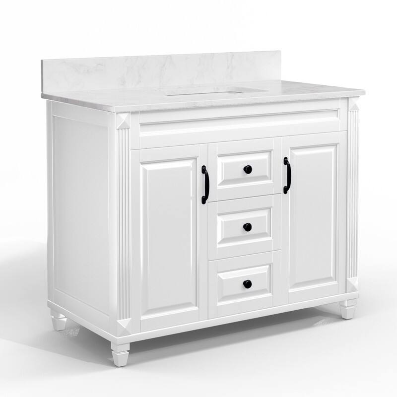 42-Inch Solid Wood Bathroom Vanity with Sink - Minimalist Elegant Style
