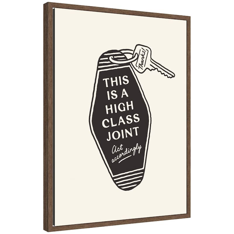 Kate and Laurel Retro Keychain This is a High Class Joint Black and White by Lucky Guava Framed Canvas Wall Art Print - 18x24