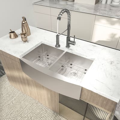 Lordear 33" Stainless Steel Sink Double Bowl Undermount Farmhouse Kitchen Sink with Accessories - 33 in.W x 20 in.D x 9 in.H