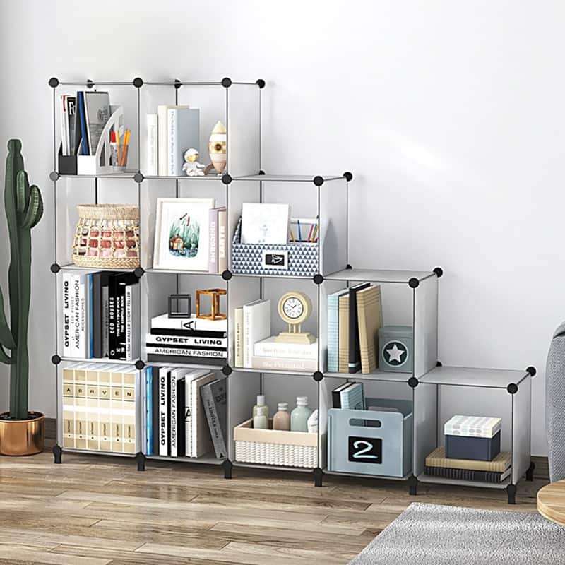 14 Cube Stackable Shoe Rack Organizer DIY Plastic Shoe Storage Cabinet for Closet & Entryway - N/A