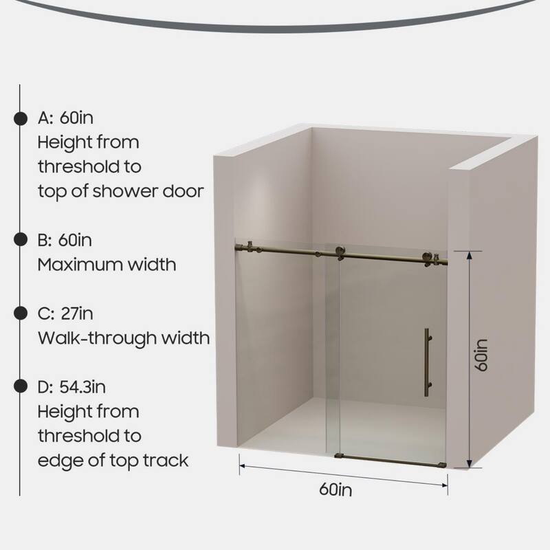 60"W x 59"H Single Sliding Glass Tub Door