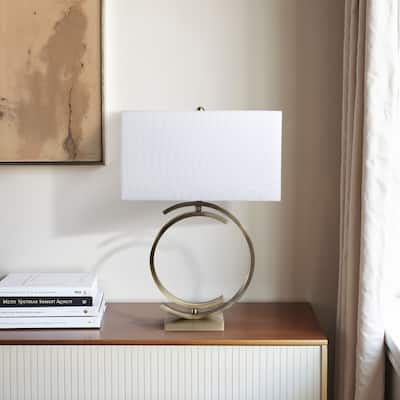Metal Table Lamp Circular Open Rectangle Fabric Shade - 30" Brown - 11" x 20" x 30"