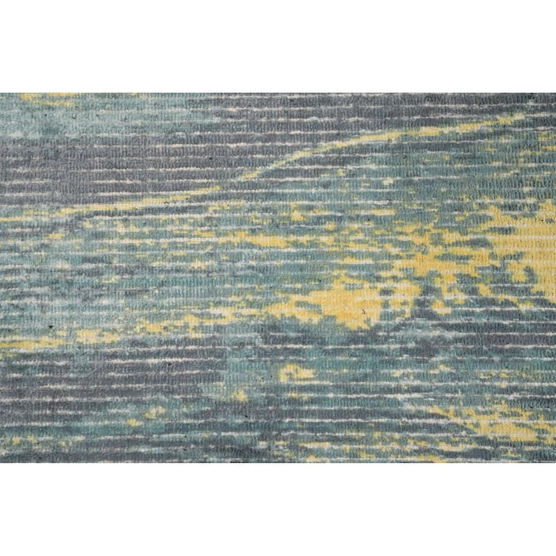 Hand Knotted Oriental Viscose Silk Carpet Modern All-Over Yellow & Gold Abstract Area Rug - 4' 0'' X 2' 0''