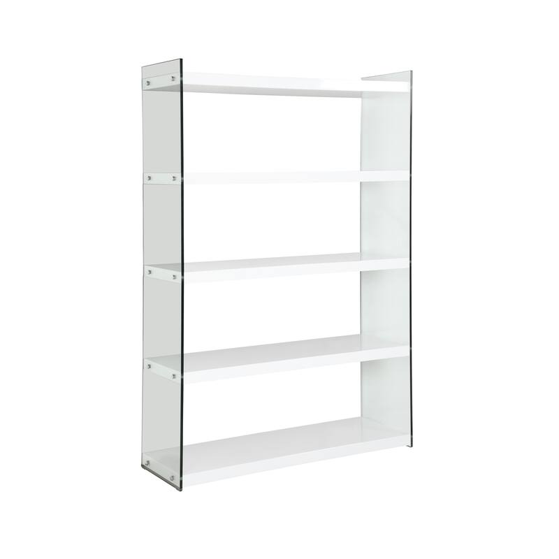 Somette Contemporary Gloss White & Glass Book Case - 47.24"W x 15.75"D x 70.87"H
