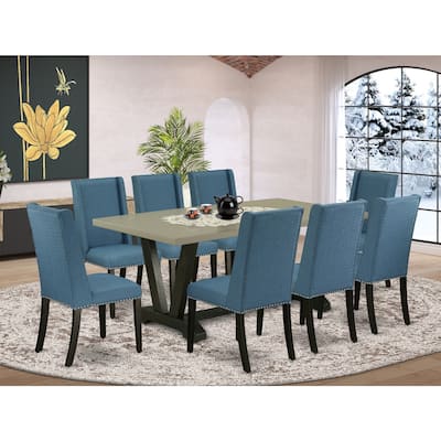 Boho Dining Set - 9 Piece Table & Chair Set - Modern Parsons Kitchen Table with 8 Chairs