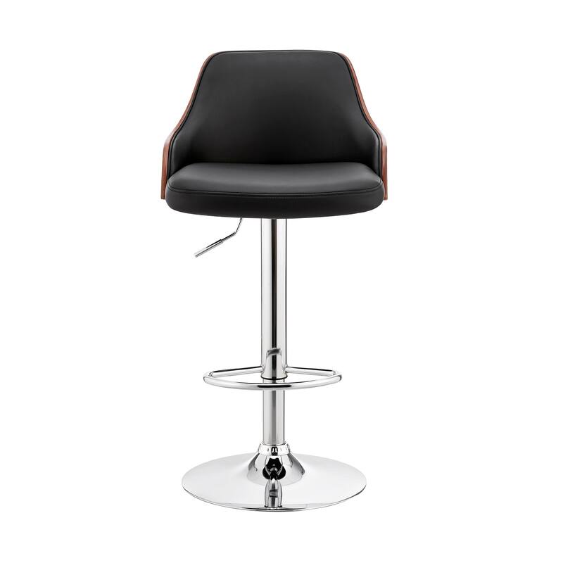 Asher Adjustable Faux Leather and Metal Bar Stool