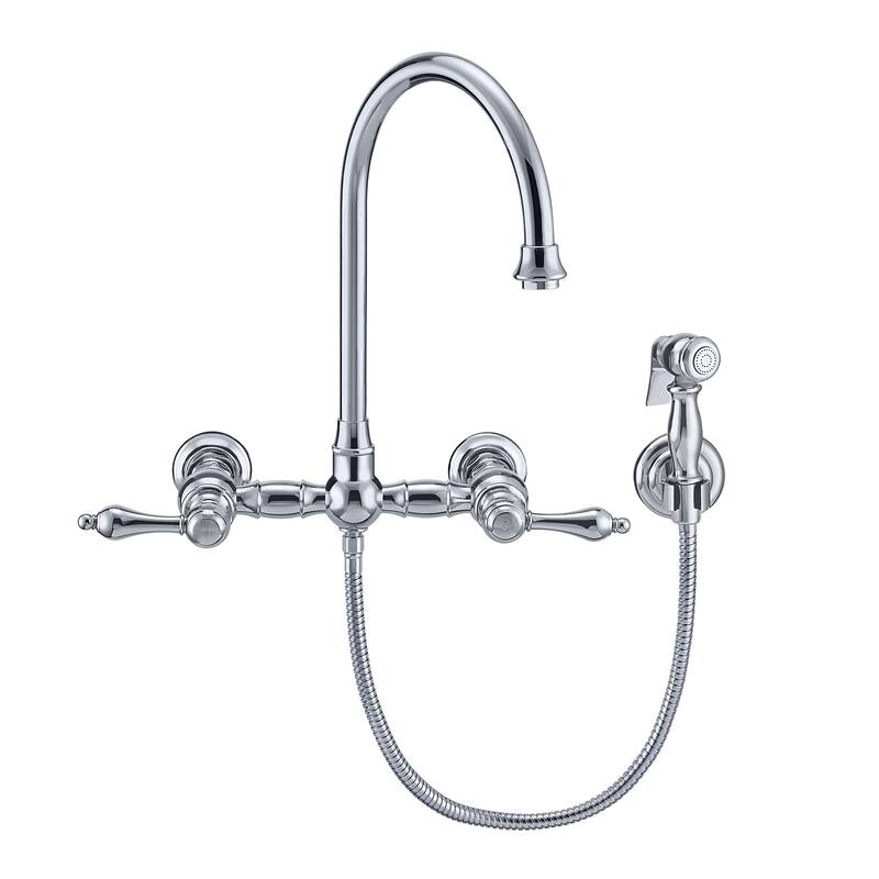 Vintage III Plus Wall Mount Faucet with a Long Gooseneck Swivel Spout, Lever Handles and Solid Side Spray