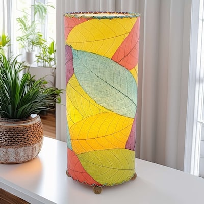 Eangee Handmade Cocoa Leaf Cylinder Table Lamp, Cocoa Leaves Shade, 7 x 7 x 17 in.