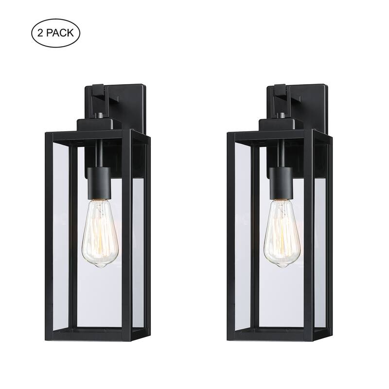2-pack 1-Light 18 inch Matte Black Outdoor Wall Lantern with Clear Glass Shade(dusk to dawn could be chosen) - Matte Black