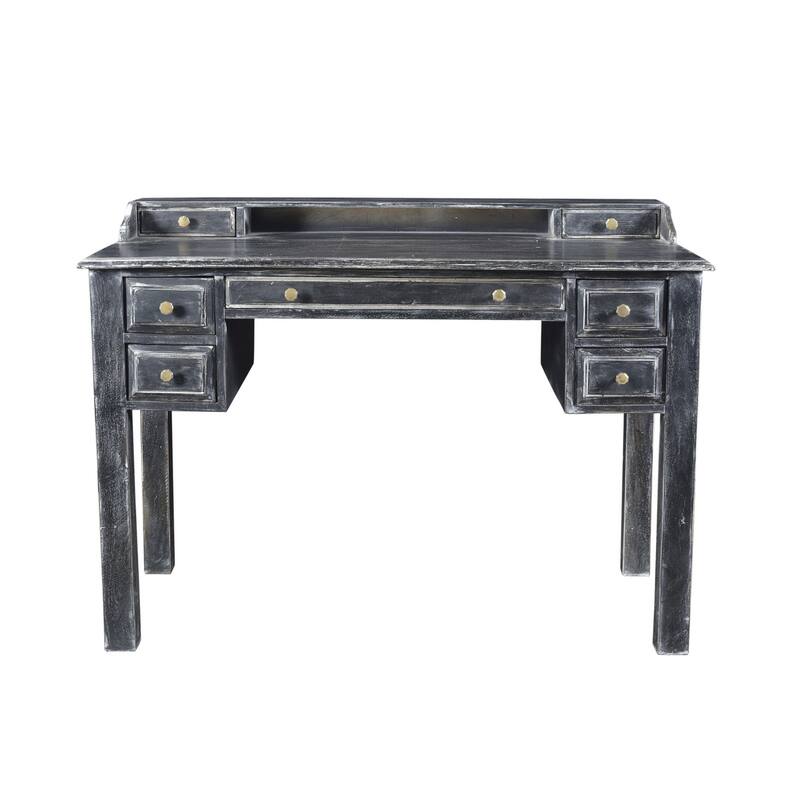 46" Black Solid Wood Writing Desk With Seven Drawers