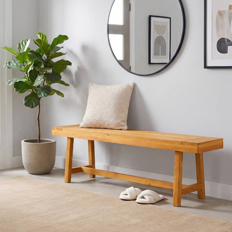 Gymax 2PCS 63 Inch Solid Wood Bench Rustic Farmhouse Narrow Bench for