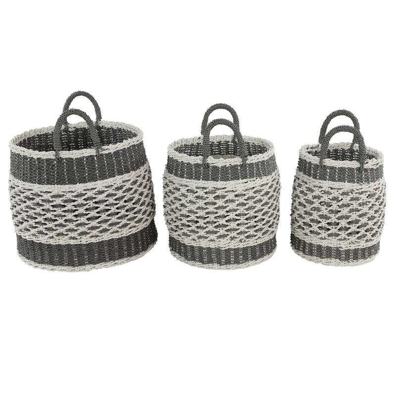 Plastic Boho Storage Basket (Set of 3) - 18", 17", 16"H