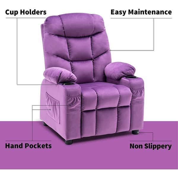 dimension image slide 0 of 7, MCombo Big Kids Recliner Chair with Cup Holders , Velvet Fabric